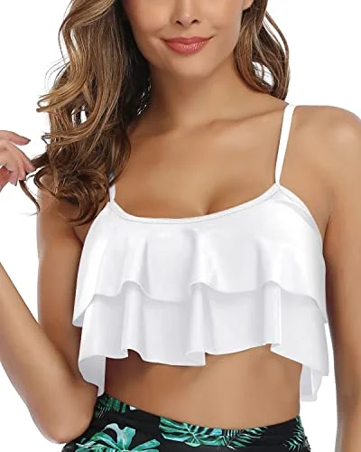 ladies bikini top bold arch -Adorable And Charming Bikini Top Flounce Swim Top-White