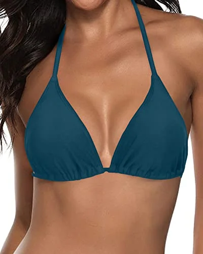 ladies bikini top stretch swim -Supportive String Triangle Swimsuit Top For Women-Teal