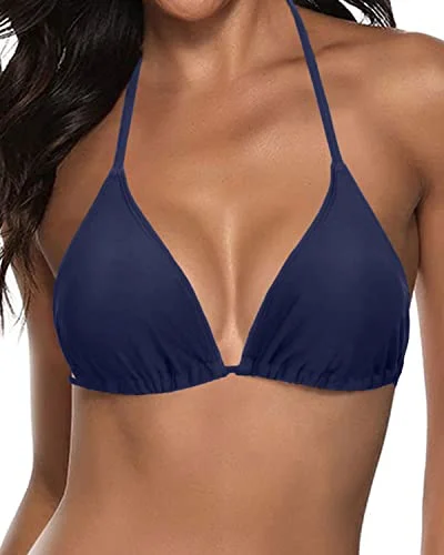 ladies bikini top free mail -Adjustable Ties String Triangle Swimsuit Top For Women-Navy Blue