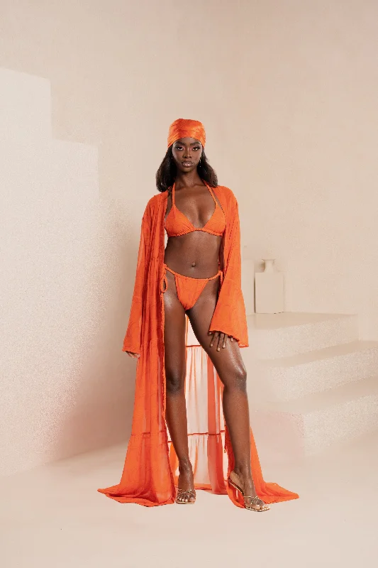 Women’s cover-up snake skin chic -IZA ORANGE LONG SLEEVE CHIFFON KIMONO