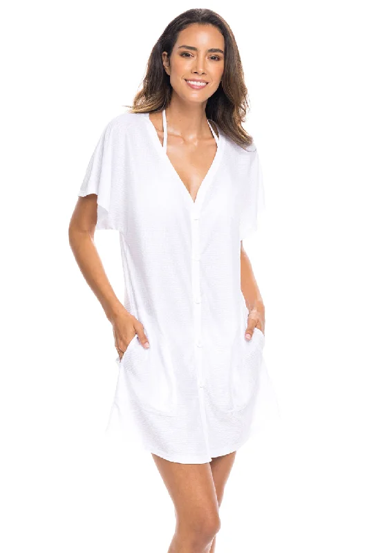 Women’s cover-up classic soft chic -BUTTON FRONT DRESS WITH POCKETS