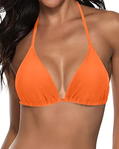 ladies bikini top rare glow -Push Up Enhancement Padded String Triangle Swimsuit Top For Women-Dark Orange