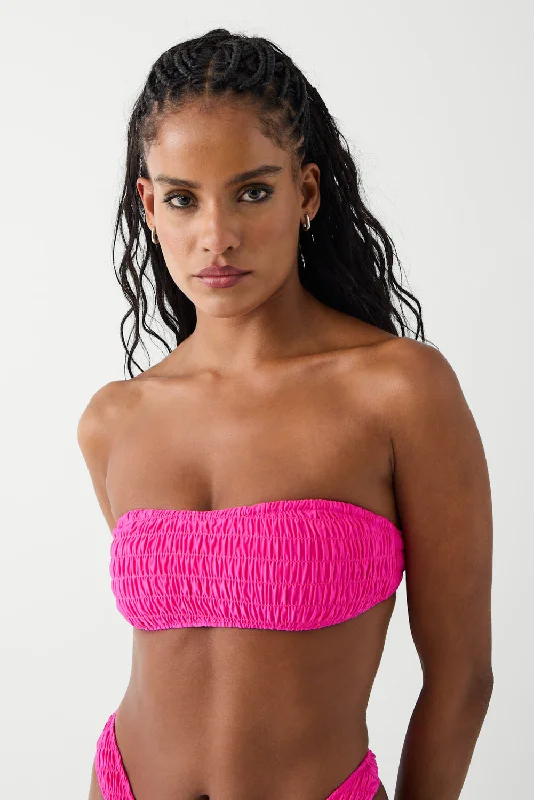 ladies bikini top dim shine -Rosabella Bandeau Shine Bikini Top - Candy Pink