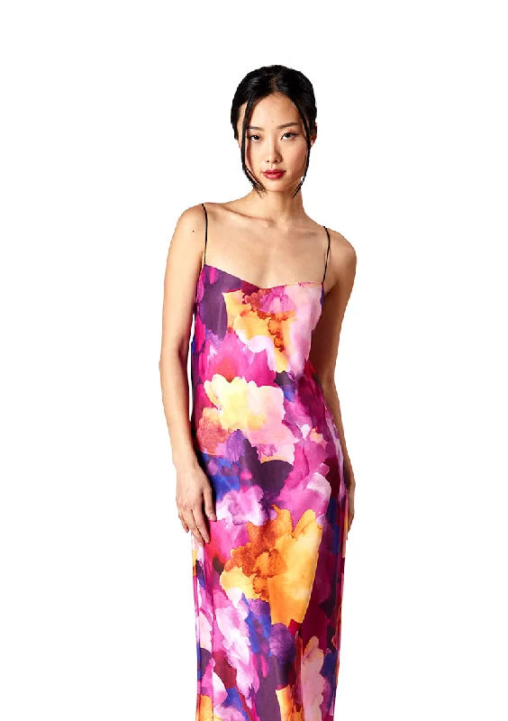 Women’s cover-up maxi vibrant glow -Silky Watercolor Bias-Cut Maxi Dress