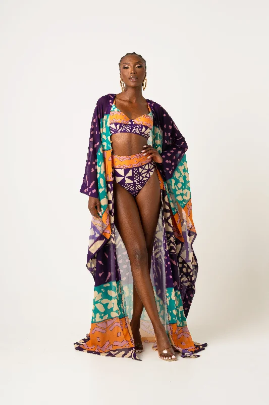 Women’s cover-up solid soft glow -ANU PURPLE LONG KAFTAN CHIFFON KIMONO