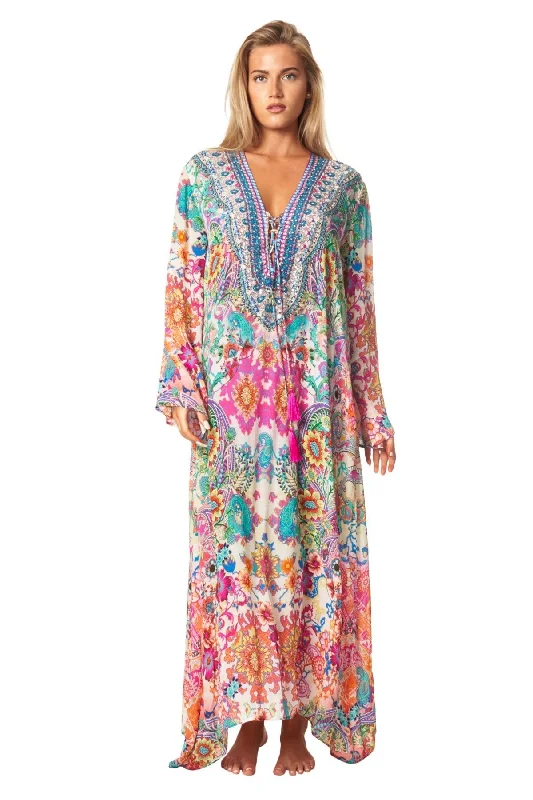 Women’s cover-up beach tote chic -Eden Garden Long Caftan Dress