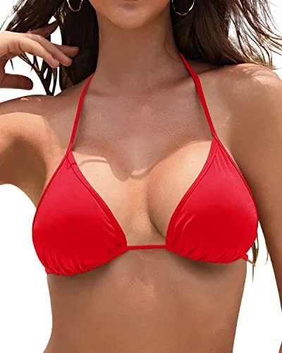 ladies bikini top beach vow -Sexy Halter Swimsuit Top String Bathing Suits Top For Ladie-Red