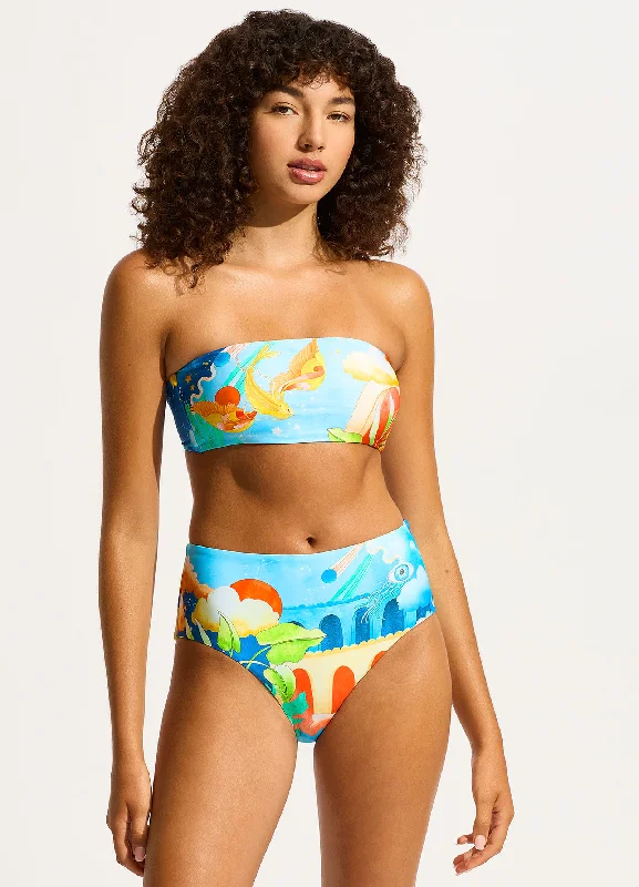 ladies bikini bottoms loop tie sides -Aquarius High Waisted Bikini Bottom - Turquoise