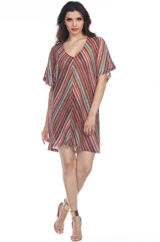 Women’s cover-up embroidered glow -Women's  Fashion Zigzag Pattern Casual Tunic Cover-Up In Multi-Color Stripes