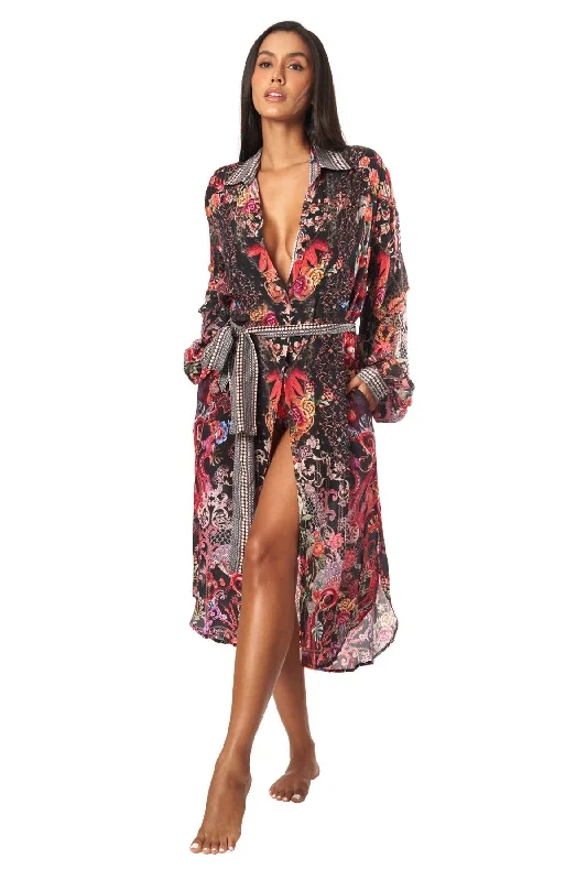 Women’s cover-up metallic soft flair -Forest Festival Easy Shirtdress Cover-Up