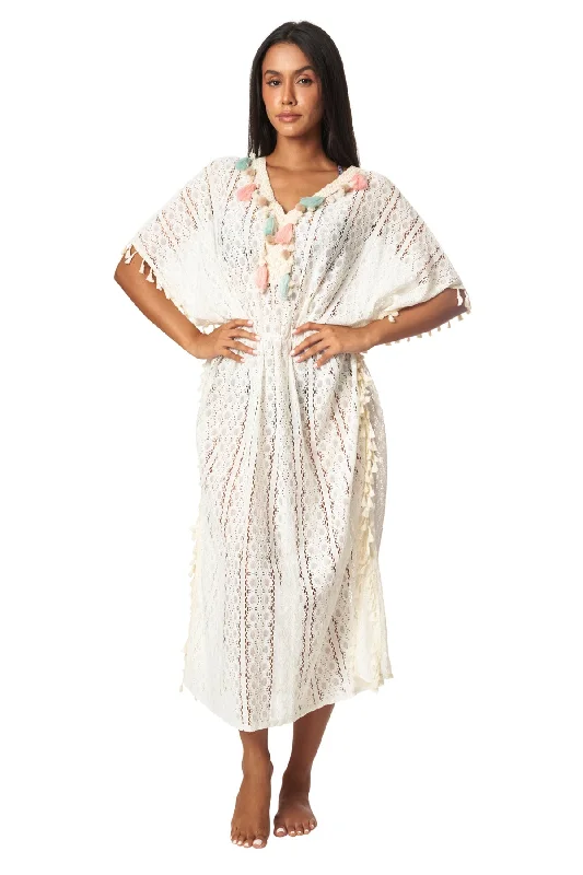 Women’s cover-up boho breezy flair -La Moda Boho Lace Maxi Kaftan Dress