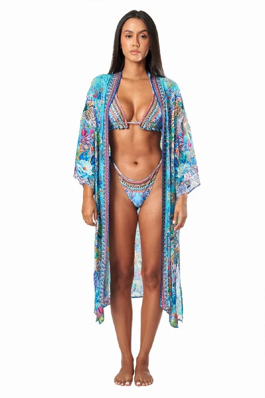 Women’s cover-up leopard bold glow -Poppy Garden Floral Kimono Cover Up