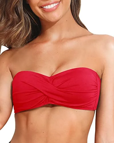 ladies bikini top blunt edge -Twist Front Strapless Bathing Suit bandeau Bikini Top for Women