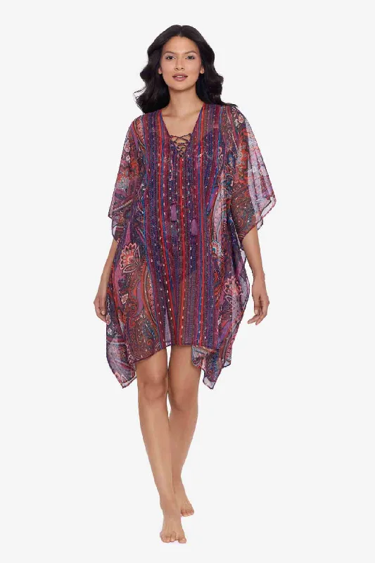 Women’s cover-up fringe sleek chic -Dynasty Caftan Swim Cover Up