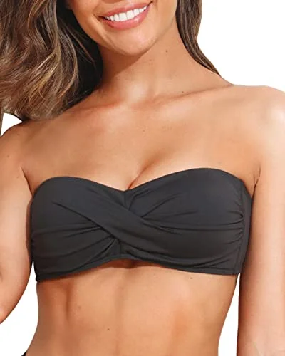 ladies bikini top satin gloss -Women's Twist Bandeau Swimwear Non-Removable Soft Padded Bra Bikini Top