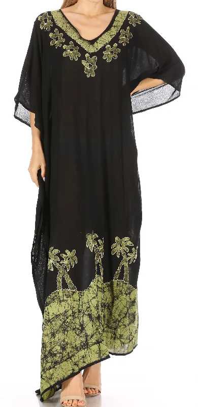 Women’s cover-up sequin chic glow -Sakkas Leonor Women's Boho Casual Long Maxi Caftan Dress Kaftan Cover-up LougeWear