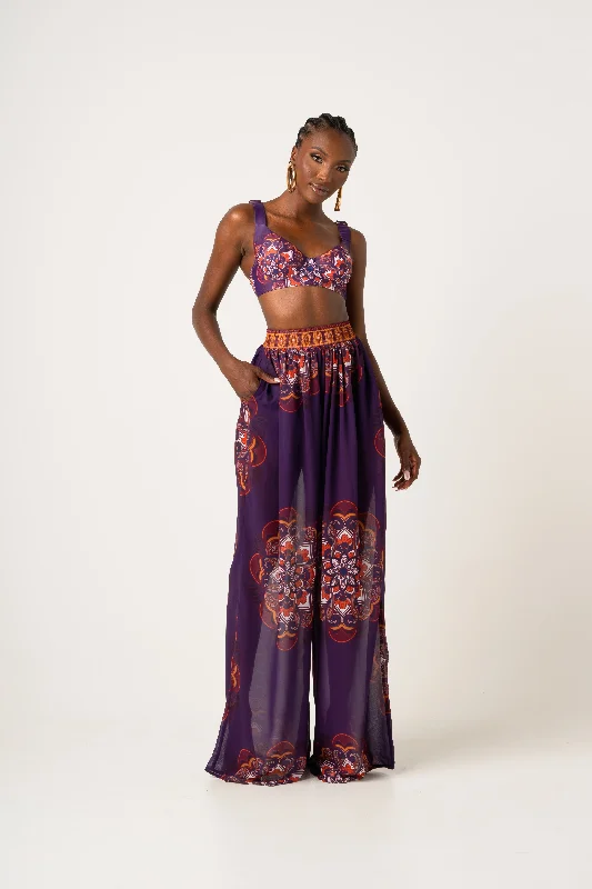 Women’s cover-up ash glow -ENANG PURPLE CHIFFON PANTS