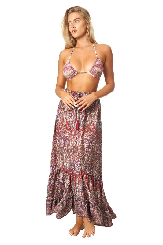 Women’s cover-up black luxe glow -Boho Positano Inspired Floral Maxi Skirt