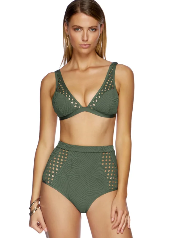 ladies bikini top lattice straps -SERENITY PLUNGE TOP - Green