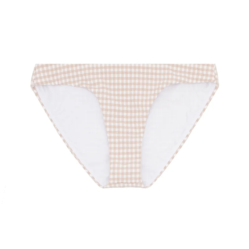 ladies bikini bottoms hot swim -women's brown crinkle gingham low waisted bikini bottom