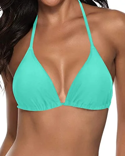 ladies bikini top top glow -Halter Bikini Top String Triangle Swimsuit Top For Women-Aqua Green