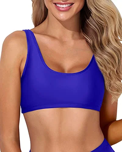 ladies bikini top crew dip -Push Up Scoop Neck Sports Bra Bikini Top For Teen Girls-Royal Blue