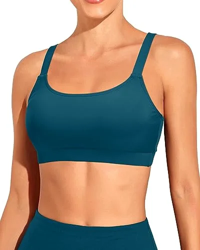 ladies bikini top slick shine -Scoop Neck Padded Sports Bra Bikini Top