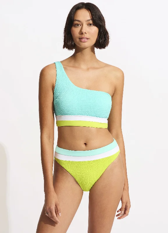 ladies bikini bottoms artisan craft -Slice Of Splice High Waisted Bikini Bottom - Lime Burst