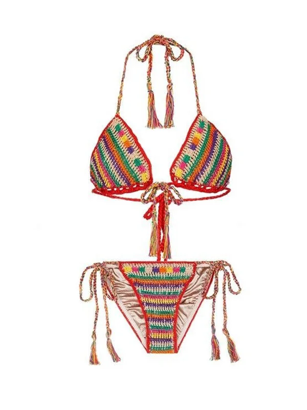 ladies bikini bottoms trio set -Red Stripe Bikini Bottom