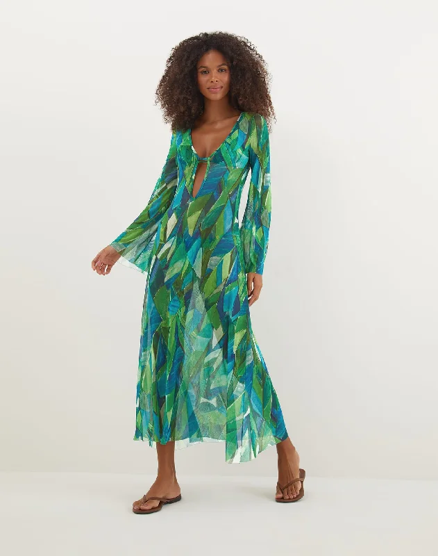 Women’s cover-up button sleek flair -Lidi Long Cover Up Tunic - Tropics