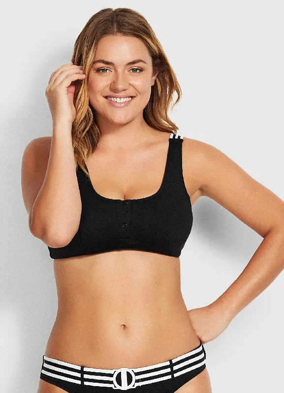 ladies bikini top corded straps -Seafolly Tank Bikini Top - Black