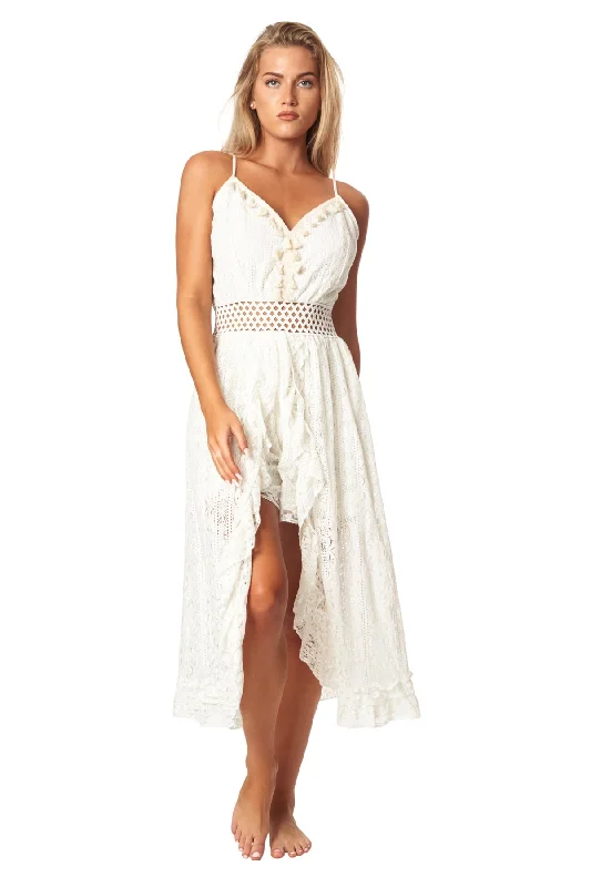 Women’s cover-up beach skirt flair -La Moda Lace Romper Dress with Shorts