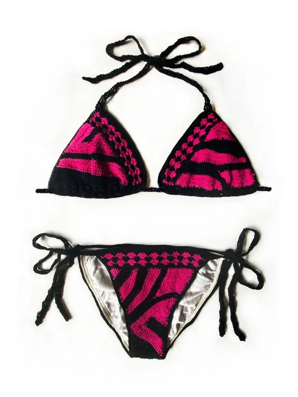 ladies bikini bottoms dense polyester -Zebra Bikini Bottom - Fuchsia