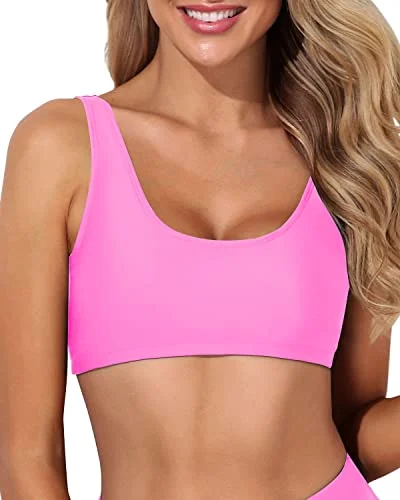 ladies bikini top slick shine -Push Up Sports Bra Bikini Top For Women's Beachwear-Light Pink