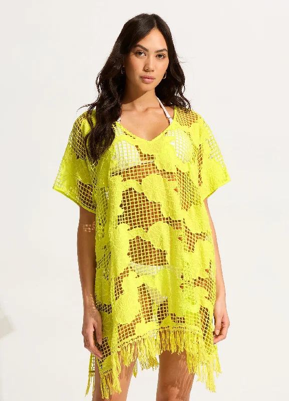 Women’s cover-up minimalist glow -Mesh Kaftan - Citron