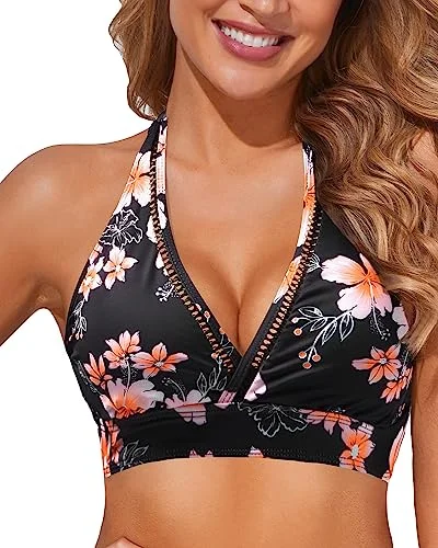 ladies bikini top curved neckline -V Neck Bikini Tops Push Up Swim Tops