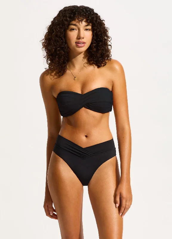 ladies bikini bottoms breezy glow -Seafolly Collective V Front High Cut Bikini Bottom - Black