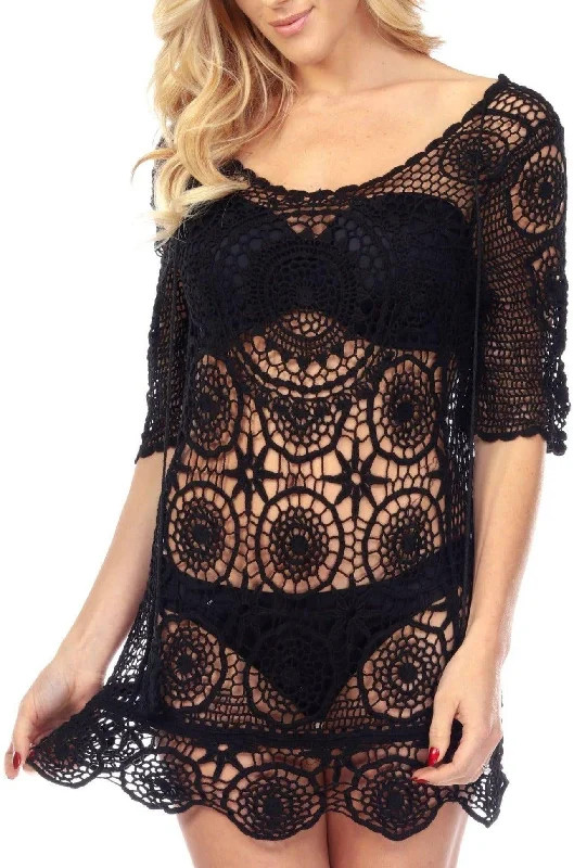 Women’s cover-up forest chic glow -Women's Swimsuit Cover-Ups: Embroidered Lace Crochet Beach Cover Ups