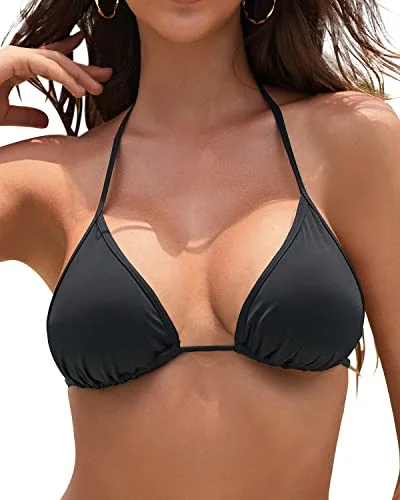 ladies bikini top sharp style -Adjustable Push-Up Triangle Bikini Top String Bathing Suits Top-Black