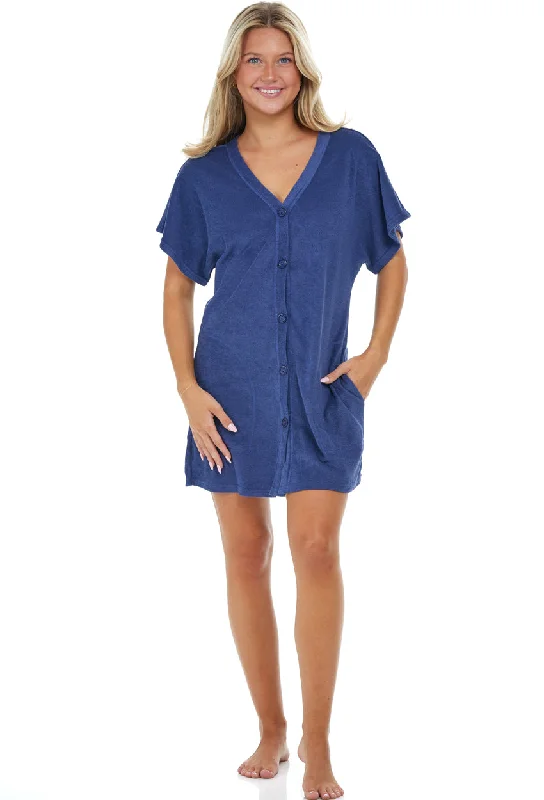 Women’s cover-up tropical soft flair -BUTTON FRONT TUNIC W/ SEAM POCKETS - TERRY