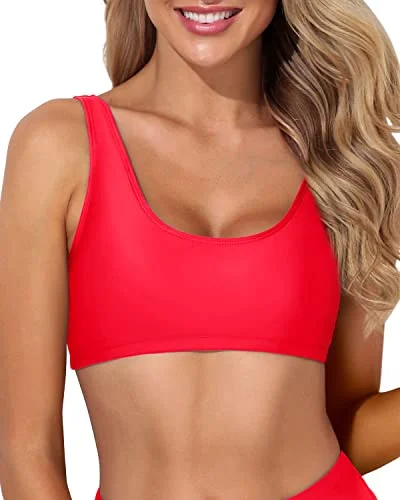 ladies bikini top dune swim -Sexy Crop Top Sports Bra Bathing Suit For Teen Girls And Women-Neon Red