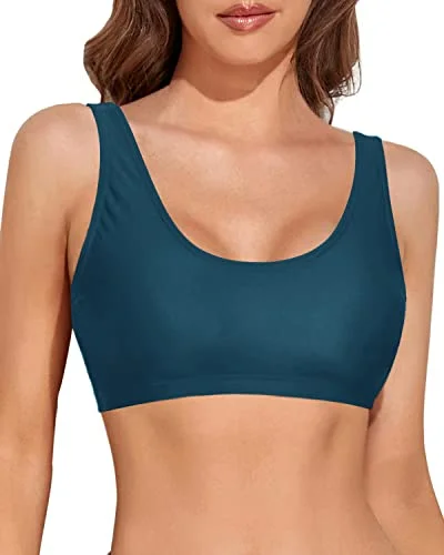 ladies bikini top soft dip -Scoop Neck Sports Bra Bikini Top For Teen Girls-Teal