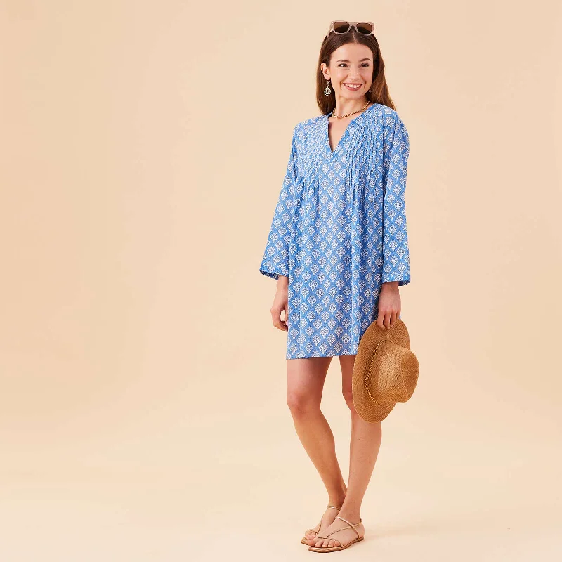 Women’s cover-up monogrammed flair -Fifer Blue blu Cotton Pintuck Beach Coverup