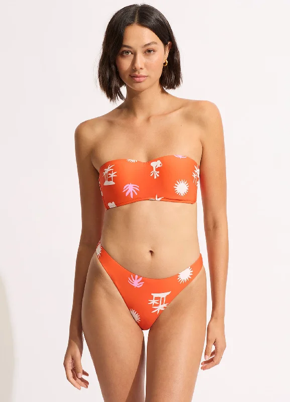 ladies bikini bottoms flared back -La Palma High Cut Bikini Bottom - Tamarillo