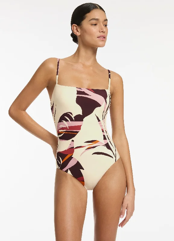 ladies one-piece swimsuit fresh dip -Shadow Palm Minimal Tank One Piece - Port