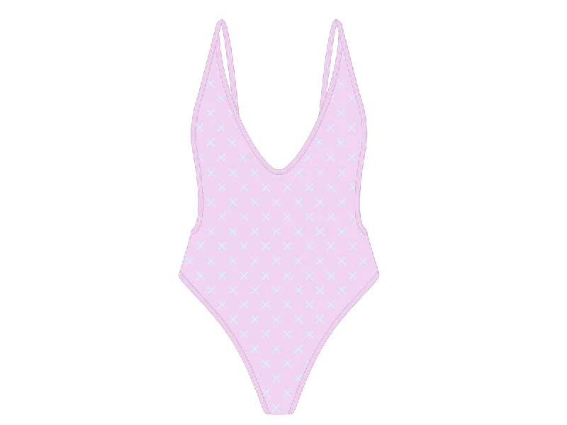 ladies one-piece swimsuit blunt hem -Pink Logo Print Retro One-Piece