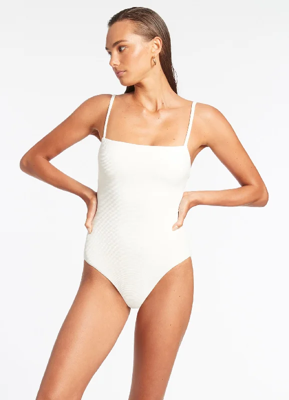 ladies one-piece swimsuit pop dip -Isla Rib Minimal Tank One Piece - Cream