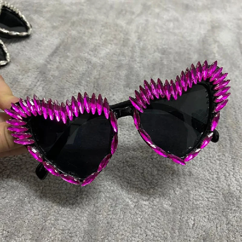 Women’s sunglasses picnic glow -Women's Handmade Party Luxury Diamond Sexy Cat Eye Sunglasses