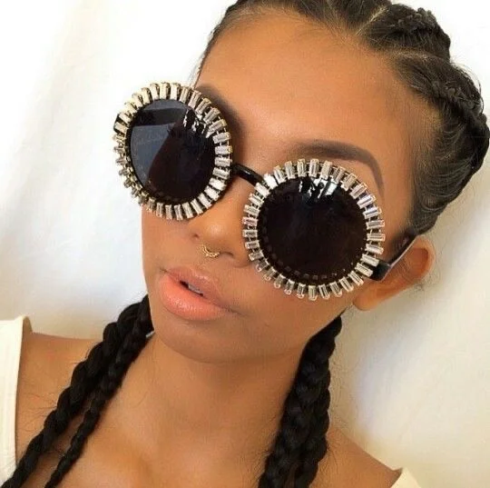 Women’s sunglasses flexible chic -Women's Small Round UV400 Luxury Rhinestone Bling Sunglasses