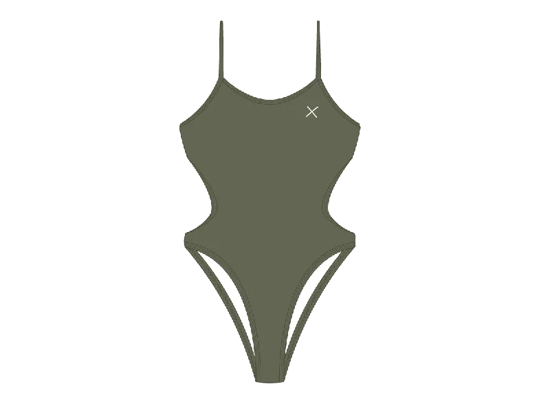 ladies one-piece swimsuit breezy weave -Moss Green Dive One Piece